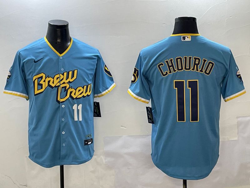 Men Milwaukee Brewers #11 Chourio Light Blue City Edition 2025 Nike MLB Jersey style 3->milwaukee brewers->MLB Jersey